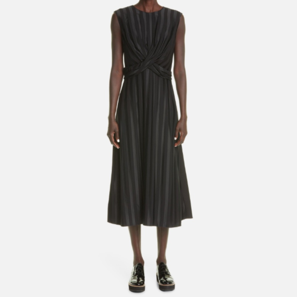 NWT Partow Retail-$1895 Colin Tonal Jacquard Stripe Midi Dress in Black sz 4